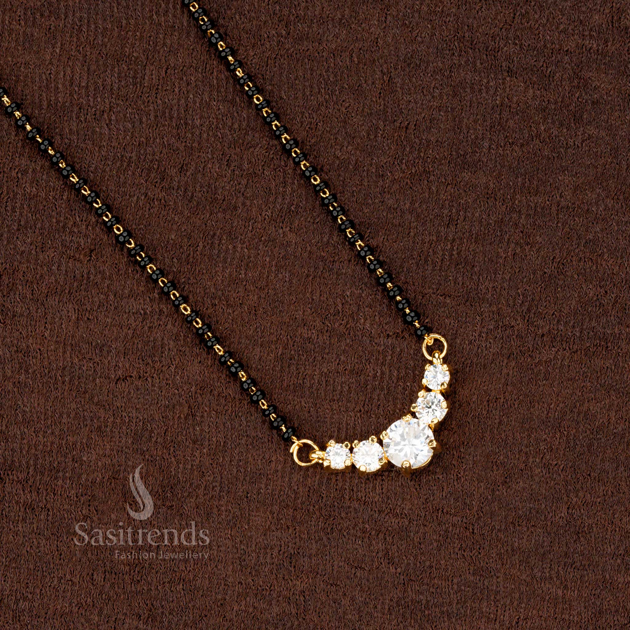 American diamond mangalsutra with black beads chain for traditional wear - Sasitrends