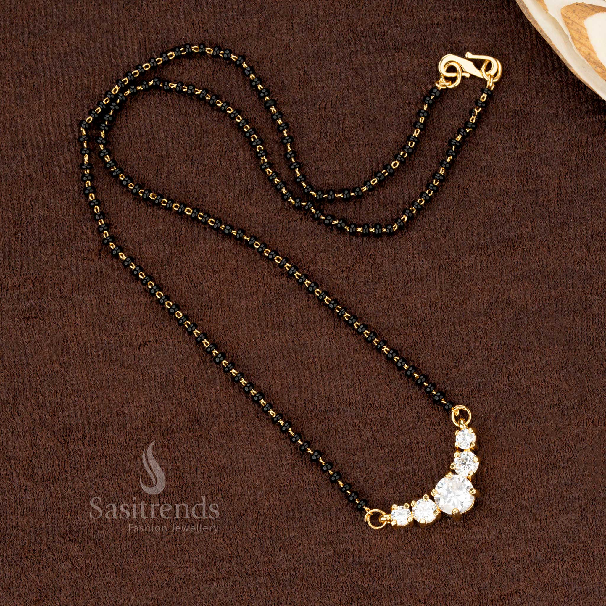 American diamond mangalsutra with black beads chain for traditional wear - Sasitrends