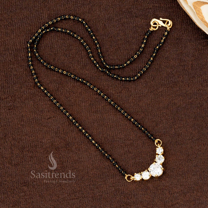 American Diamond Pendant Necklace Mangalsutra with Black Beads  - Sasitrends