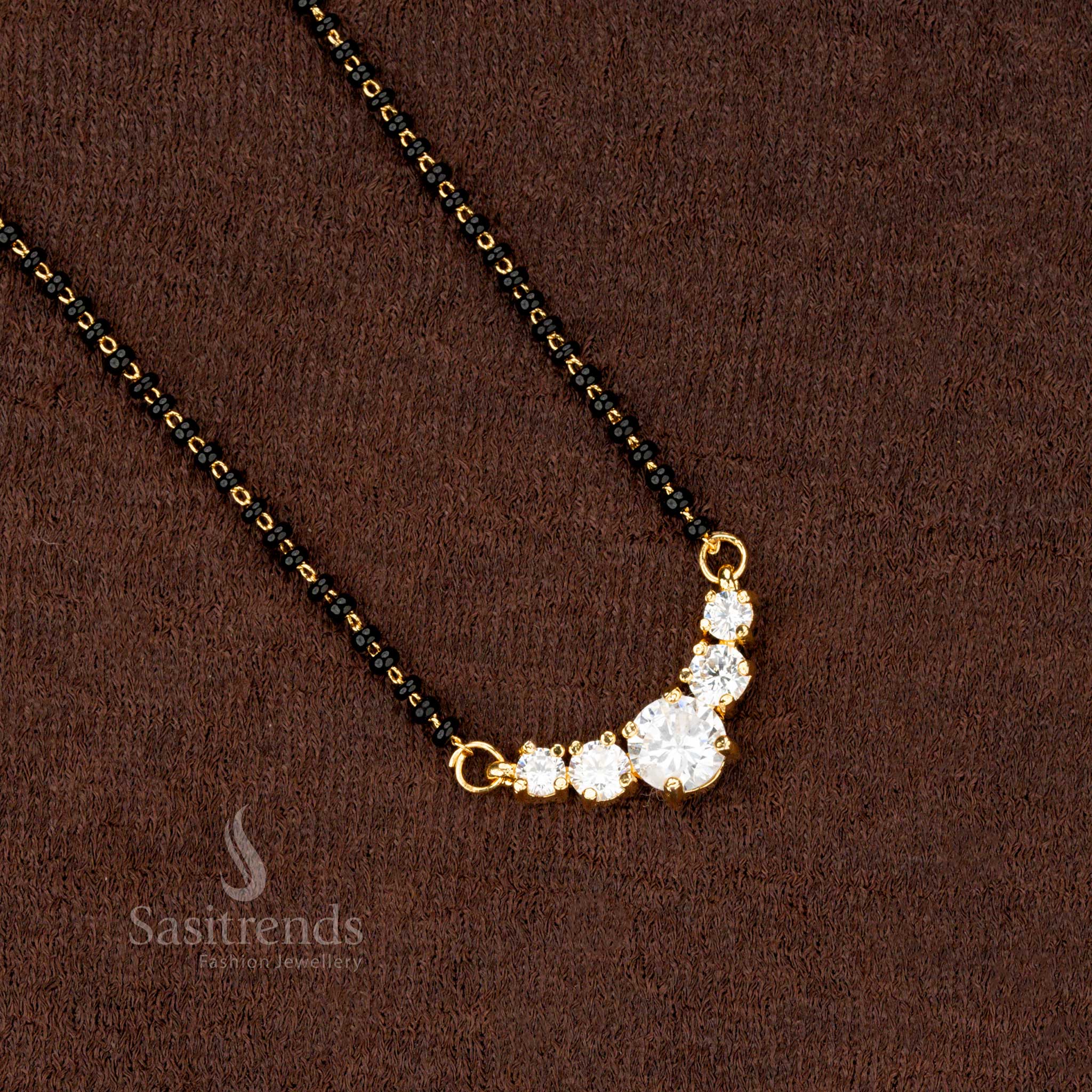 American diamond mangalsutra with black beads chain for traditional wear - Sasitrends