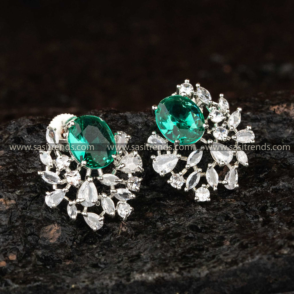 Contemporary Aqua Blue Stone Rhodium Party Earrings Sasitrends Online Shopping