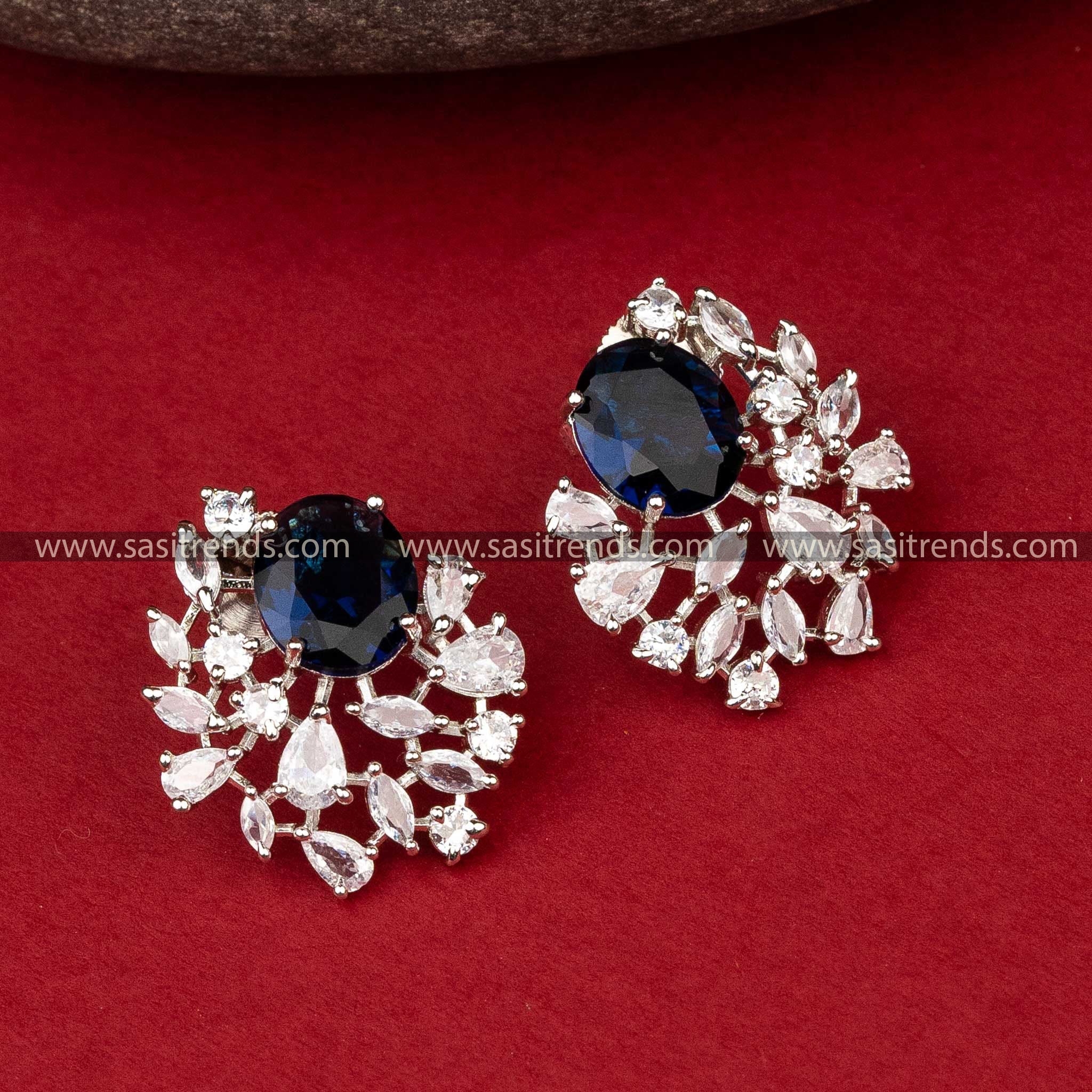 Contemporary Blue Stone Rhodium Silver Party Earrings Sasitreds Online 