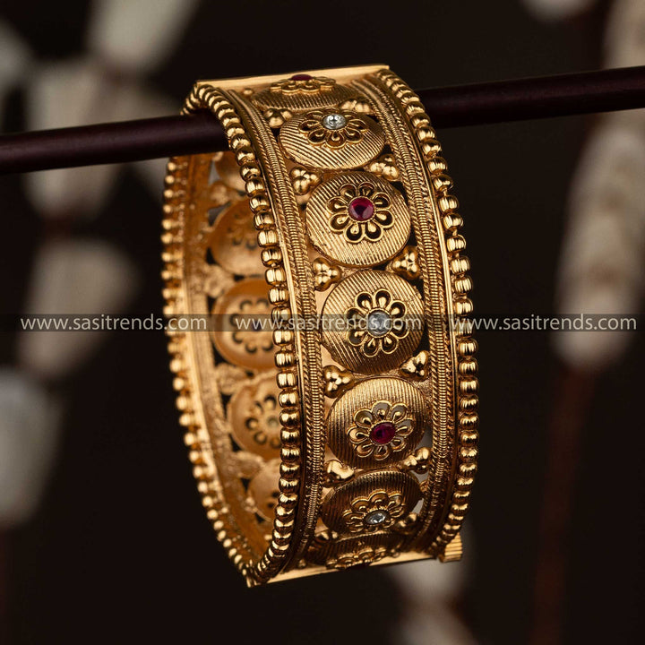 Floral Ruby White Temple Gold Kada Bangle Openable Screw Bridal Wear Sasitrends Online Shopping