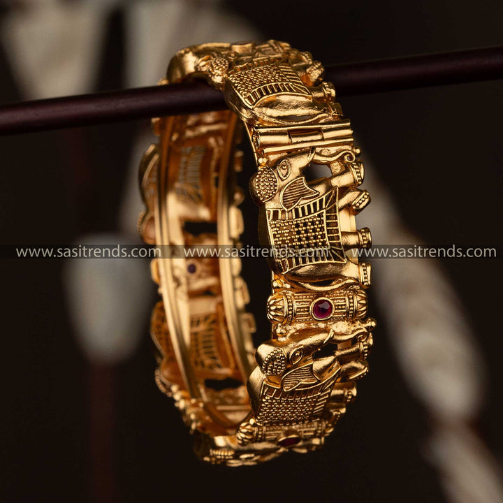 Bridal Traditional Elephant Motif Temple Gold Tone Kada Bangle Sasitrends Online Shopping