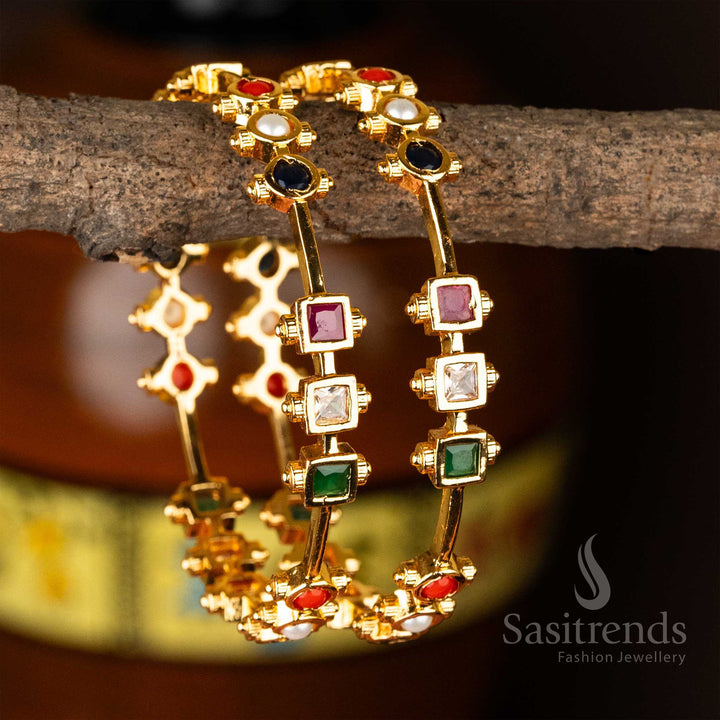 Guaranteed Micro Gold Plated Temple Wear Round And Square Shaped AD Stone Studded Bangles Sasitrends Online Shopping - Sasitrends