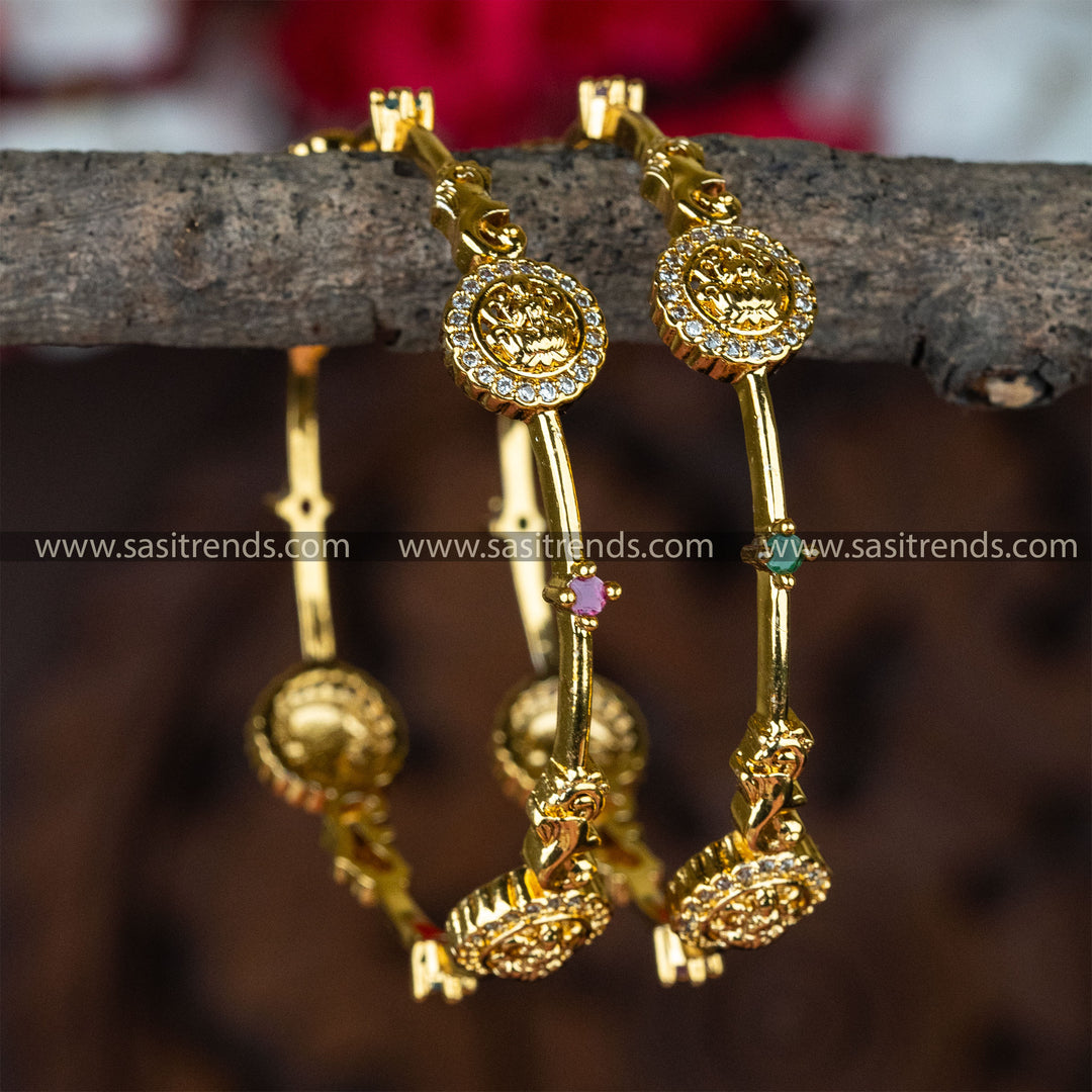 Traditional Micro Gold Plated Lakshmi Designer AD Stone Bangles Online Shopping