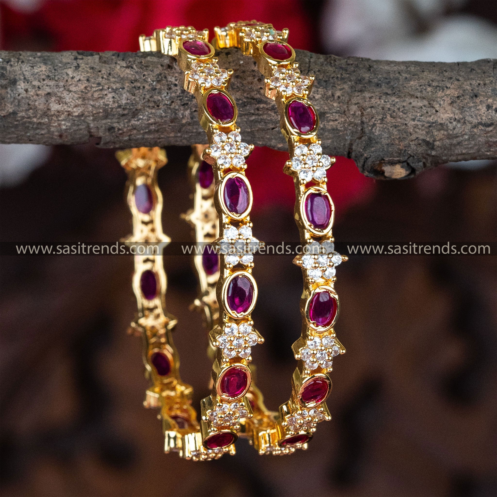 Traditional White Ruby AD Micro Gold Plated Bangles 