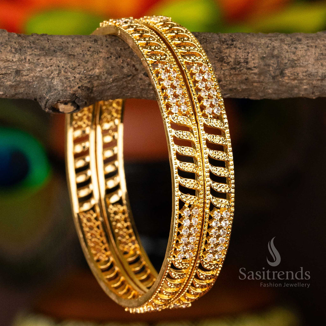 One Gram Micro Gold Plated Guaranteed Leaf Designer Stone Studded Bangles Sasitrends Online Shopping