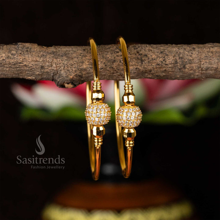 Guaranteed Temple Wear Micro Gold Plated Full Ball Designer White AD Stone Studded Beautiful Bangles Sasitrends Online Shopping