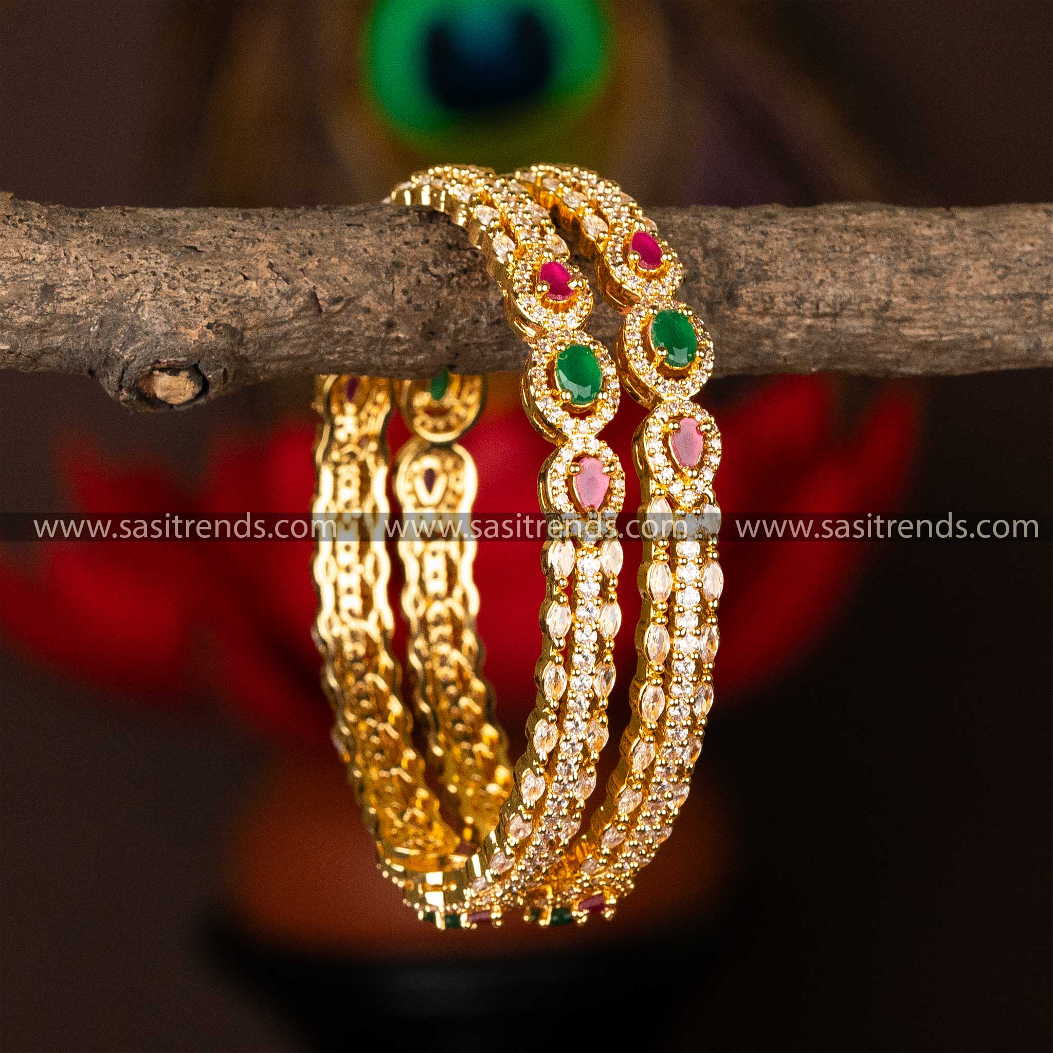 Guaranteed Micro Gold Plated Tear Drop Oval Marquise and Round Multi AD Stone Bangles