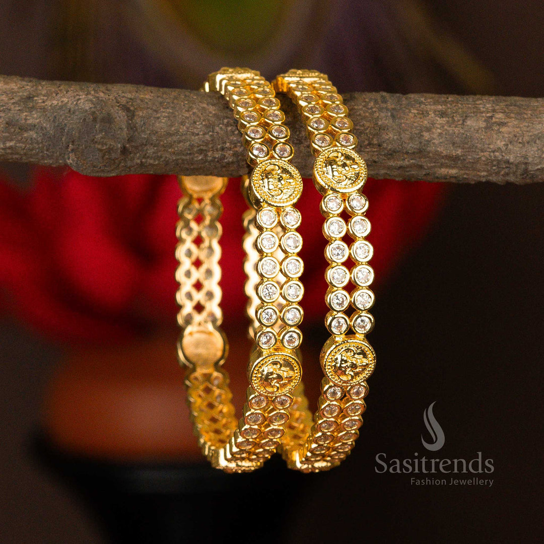 Traditional Wear Micro Gold Plated Two Line White Bangles - Sasitrends 