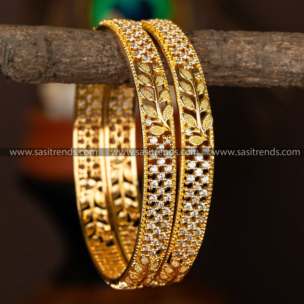 Traditional Wear One Gram Leaf and Round White AD Stone Bangles Sasitrends Online Shopping