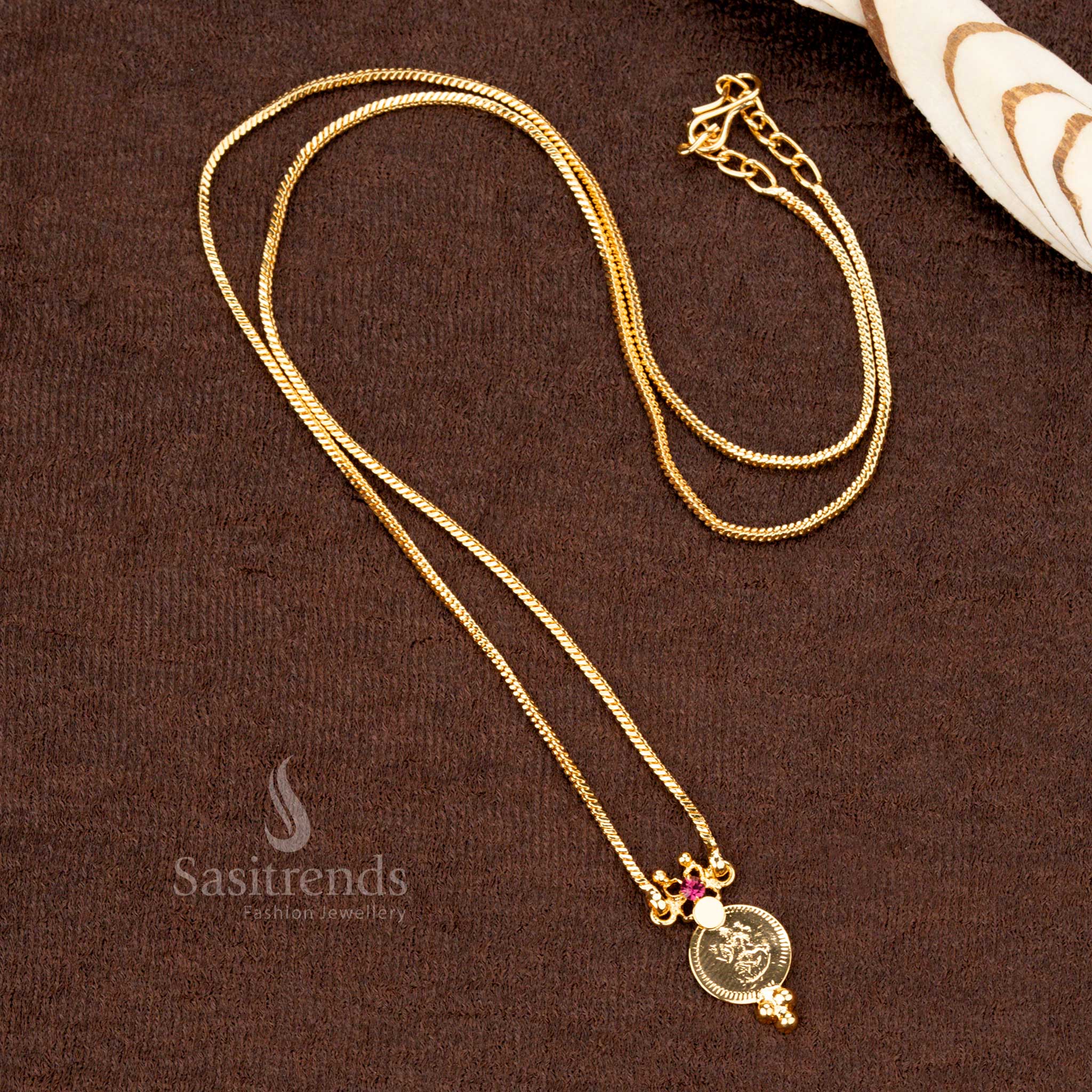 One Gram Micro Gold Plated Lakshmi Coin Chain Necklace with a fine link chain, a stunning temple wear piece – Sasitrends