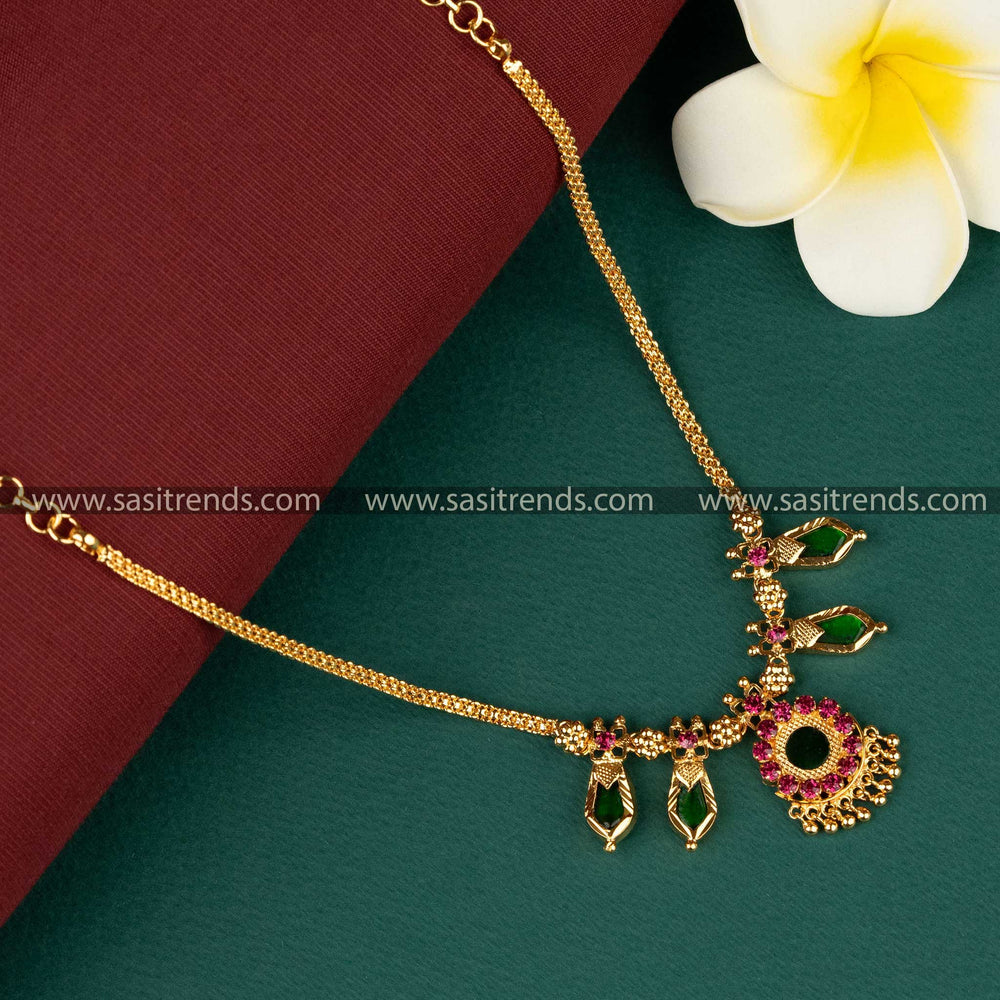 Micro Gold Plated Green Palakka Nagapadam Necklace with Two Petal Design Sasitrends