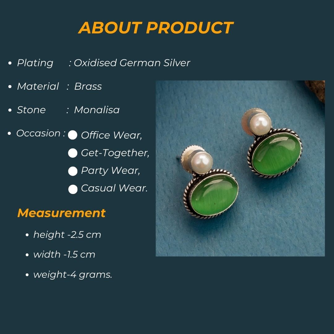 Latest Oxidised Oval Designer Pearl Stud Earrings Sasitrends Online Shopping