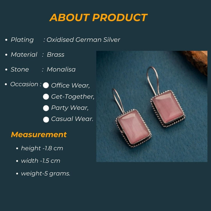 Latest Oxidised Rectangle Designer Monalisa Stud Earrings Sasitrends Online Shopping