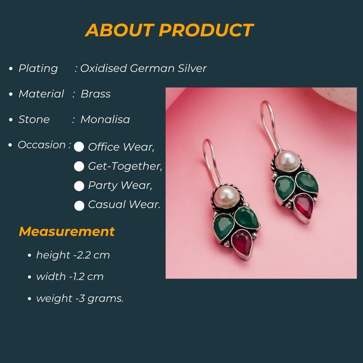 Latest Oxidised Leaf Designer Monalisa and Pearl Stud Earrings Sasitrends Online Shopping