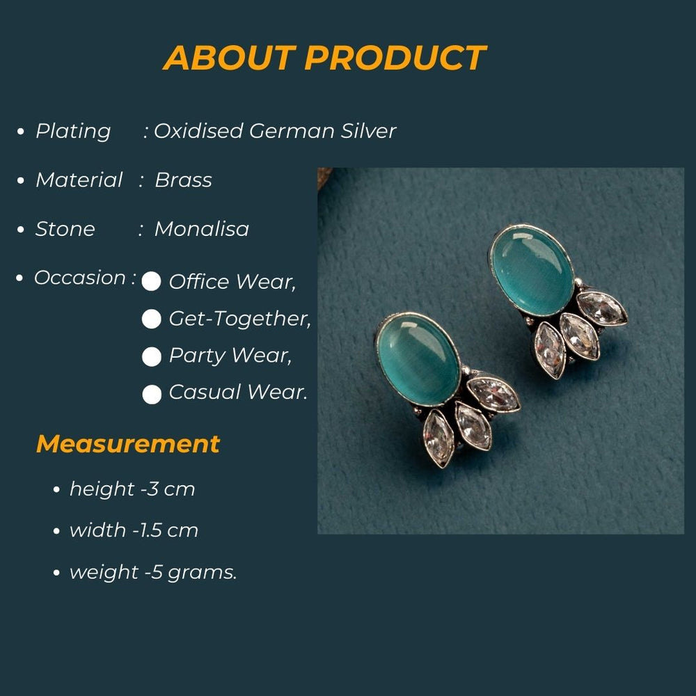 Latest Oxidised Oval Designer Monalisa and AD Stone Stud Earrings Sasitrends Online Shopping