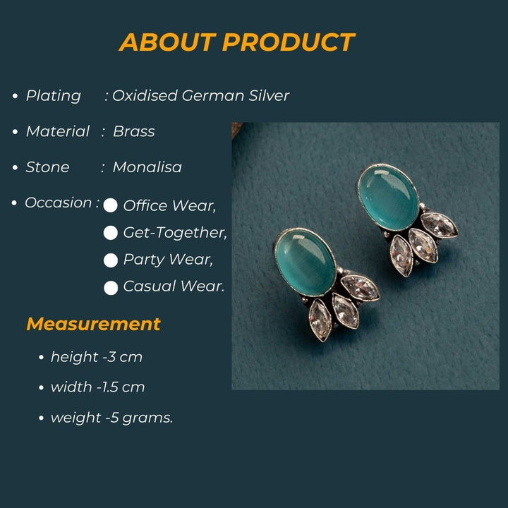 Latest Oxidised Oval Designer Monalisa and AD Stone Stud Earrings Sasitrends Online Shopping