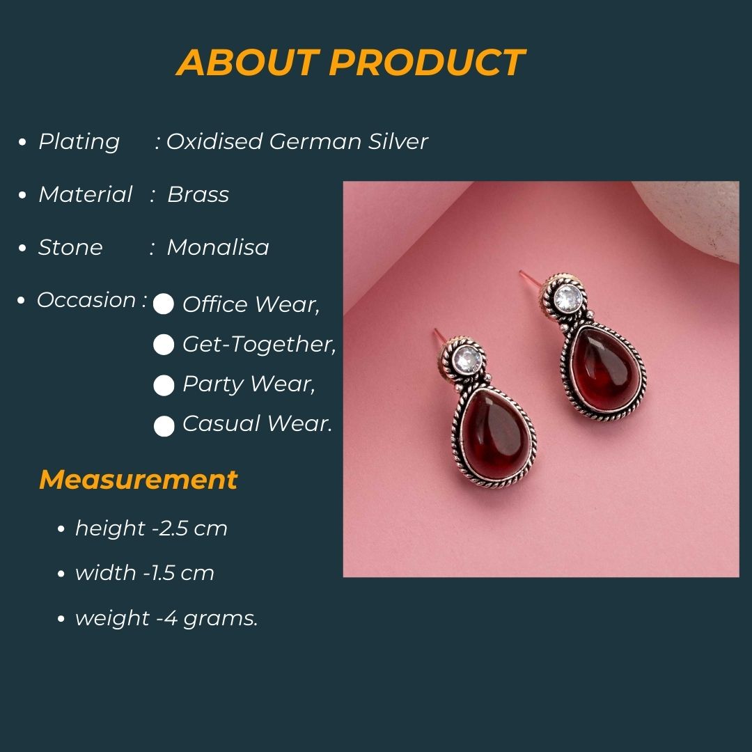 Latest Oxidised Water Drop Designer Monalisa and AD Stone Stud Earrings Sasitrends Online Shopping