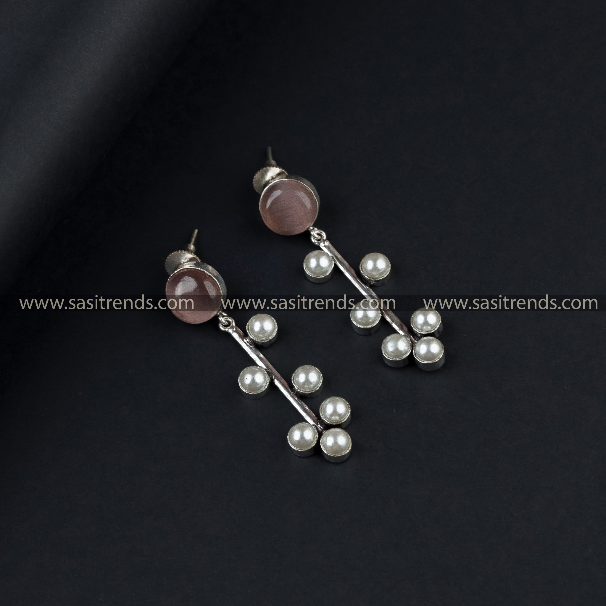 Latest Round Stone Pearl Push Back Earrings For Women