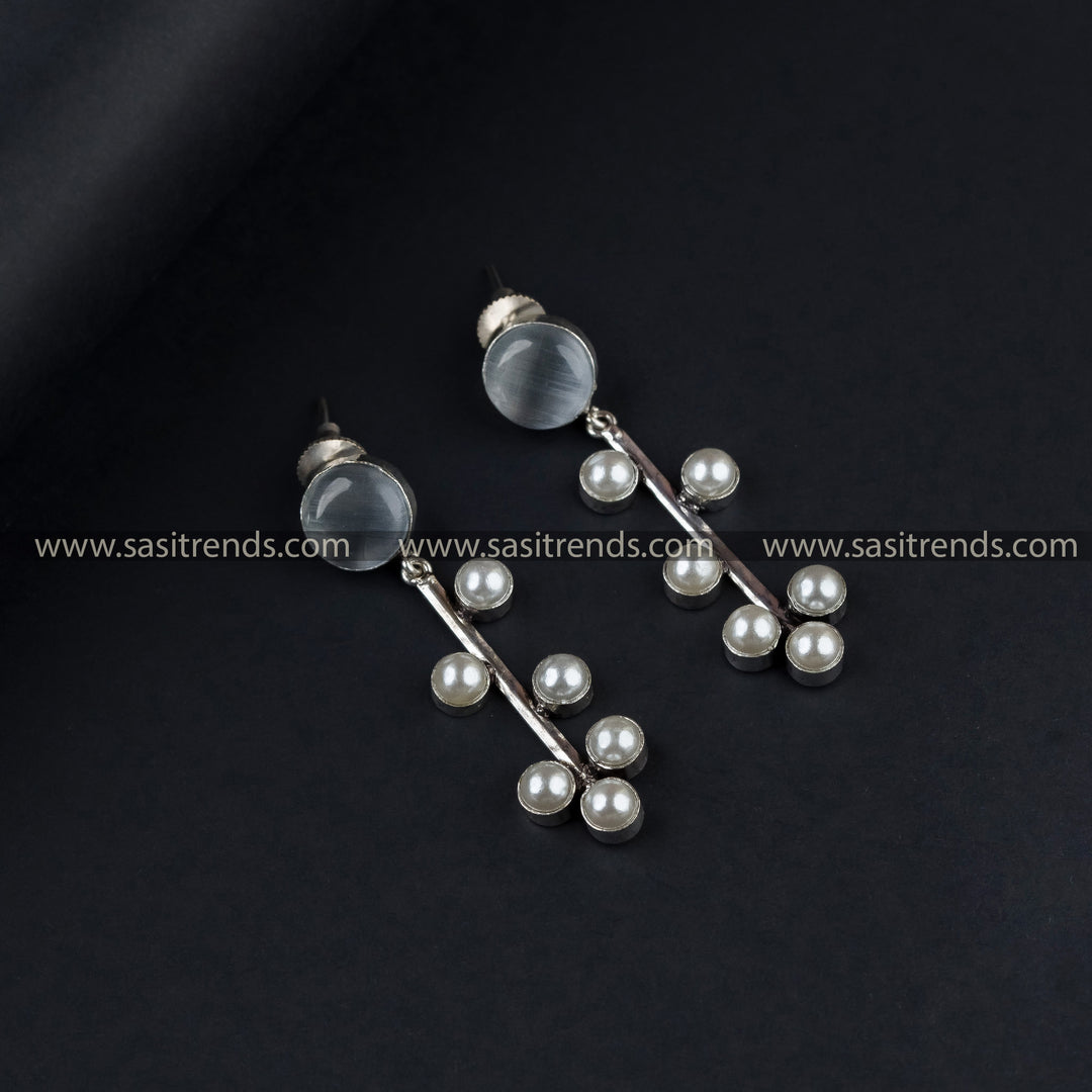 Latest Round Stone Six Pearl Earrings For Women