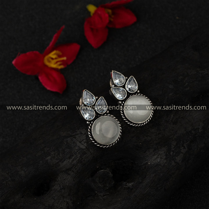 Latest Round Stone Oxidized German Silver Earrings