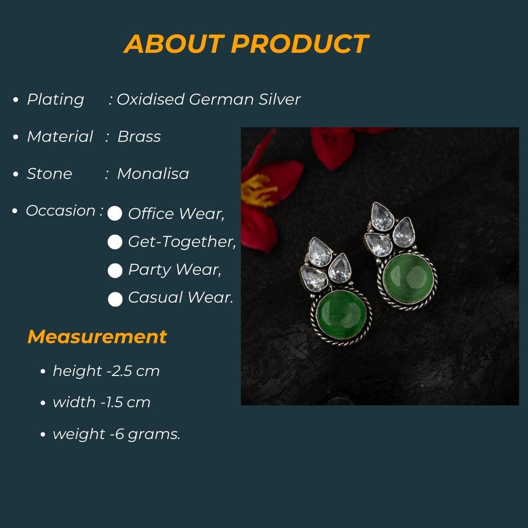 Trendy Oxidised Round Monalisa AD Stone Earrings Sasitrends Online Shopping