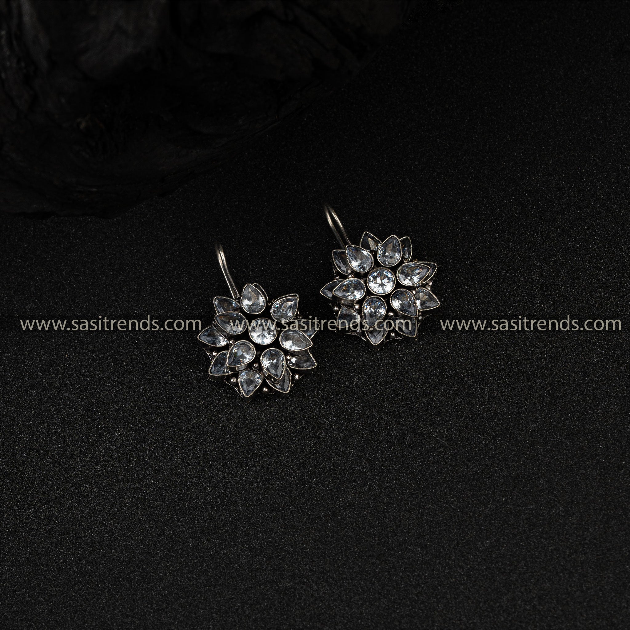 Latest Double layered Flower Pattern Oxidized German Silver Earrings