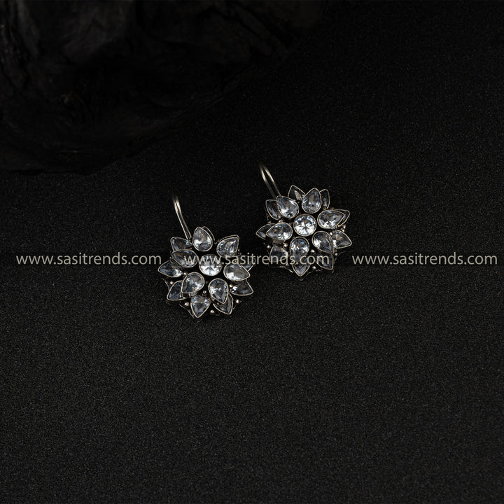 Latest Double layered Flower Pattern Oxidized German Silver Earrings