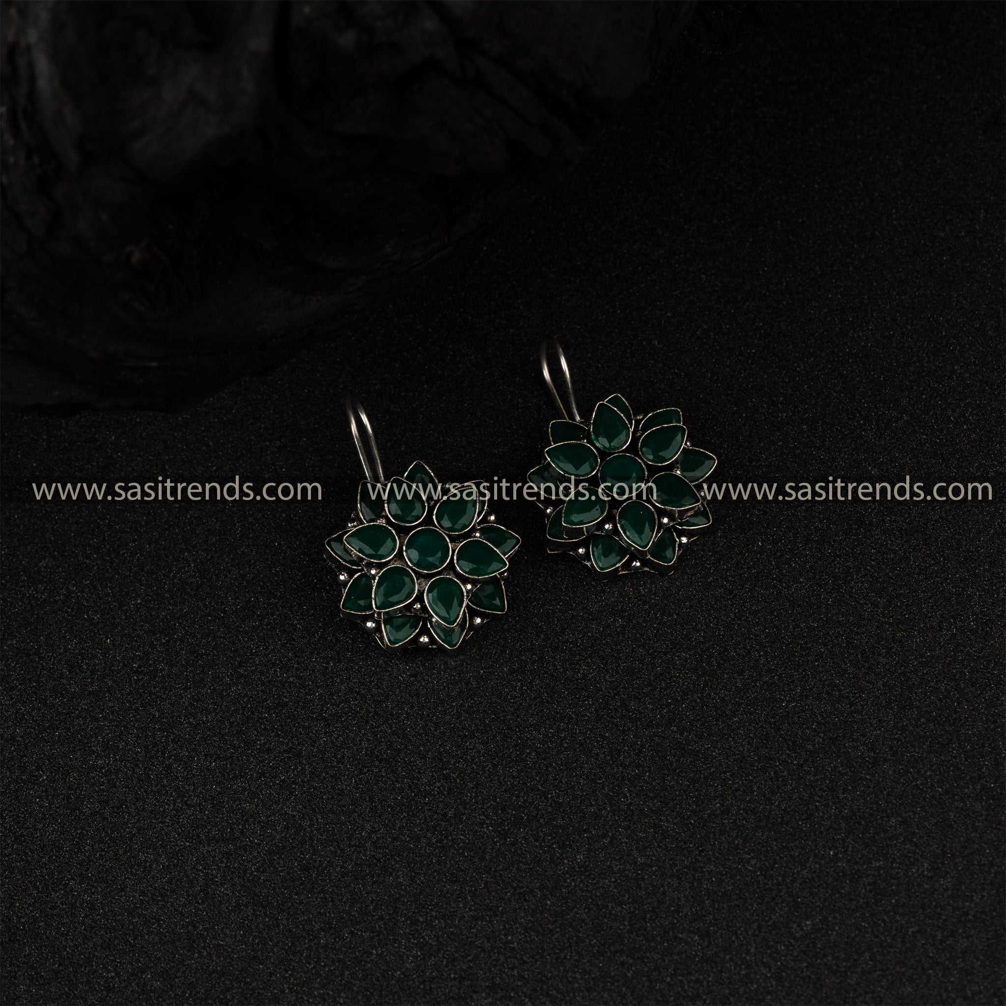 New Double layered Flower Pattern Oxidized German Silver Earrings