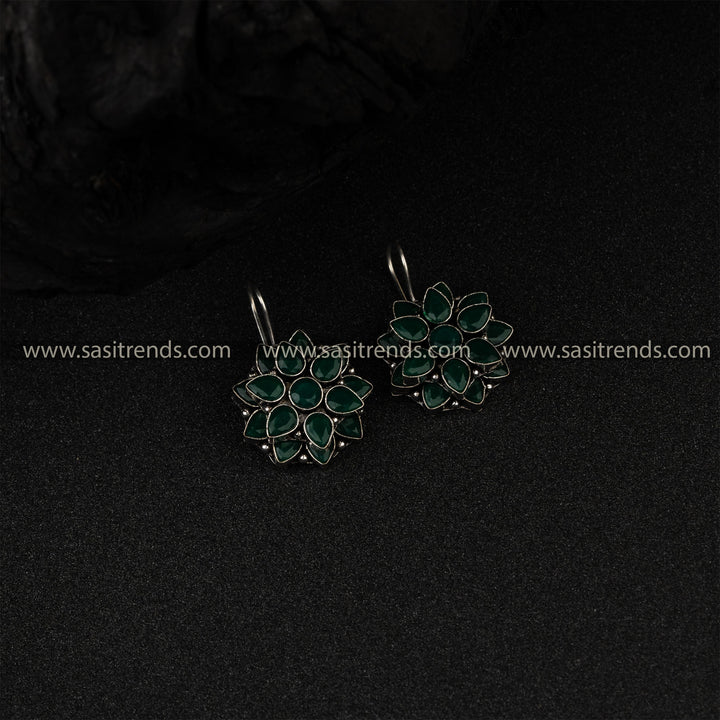 New Double layered Flower Pattern Oxidized German Silver Earrings