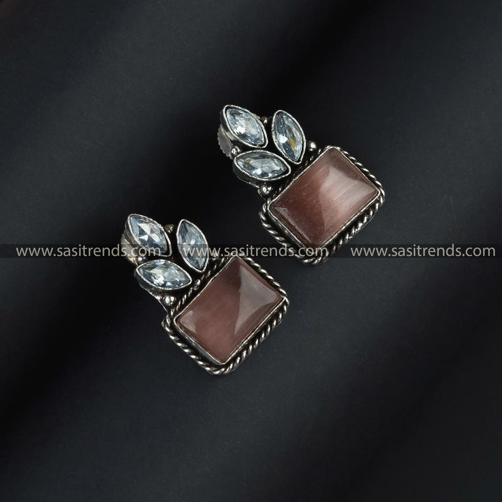 Latest Monalisa Stone Oxidized German Silver Earrings