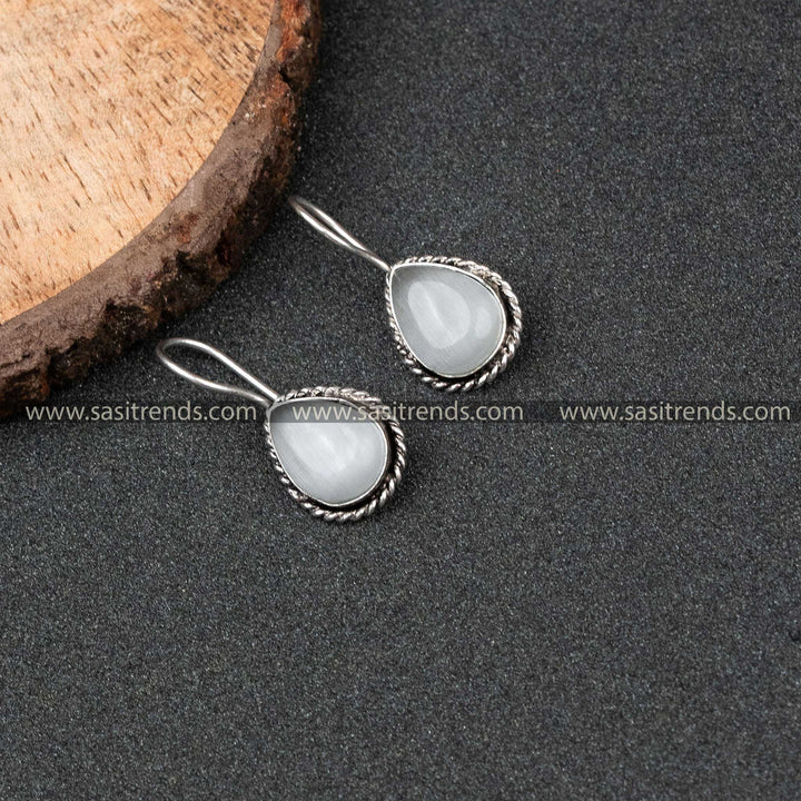 Latest Oxidized German Silver Water Drop Monalisa Stone Earrings 