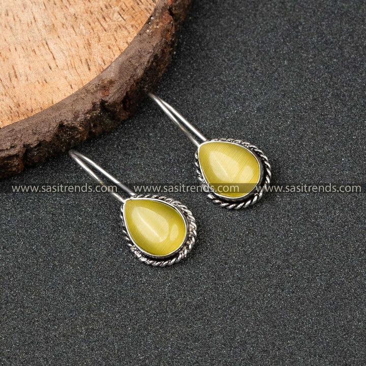 Sasitrends Oxidized German Silver Water Drop Monalisa Stone Earrings 