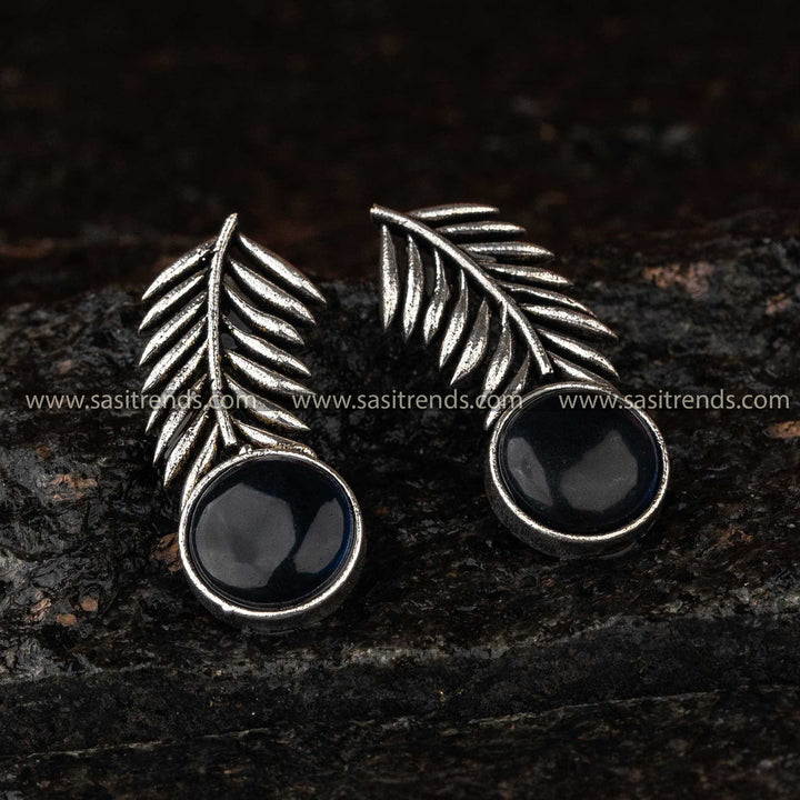 Dark blue monalisa stone stud leaf pattern navarathiri special earrings sasitrends