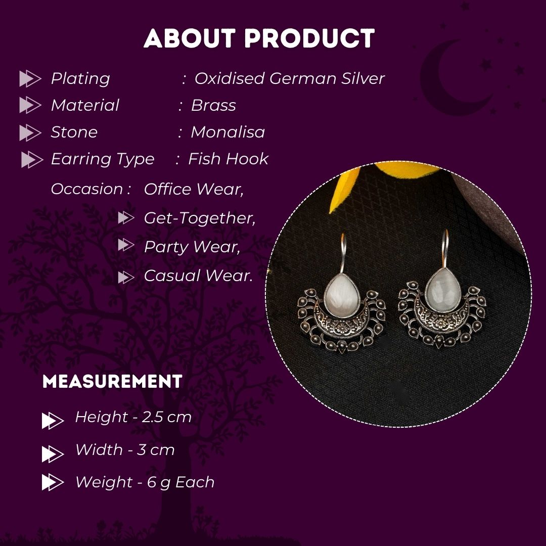 Latest Oxidised Stone Stud Fish Hook Earrings Measurement Details