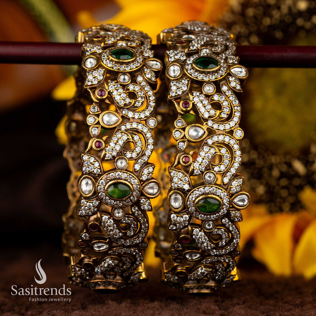 Victorian antique finish bangles with green and ruby accents for weddings - Sasitrends