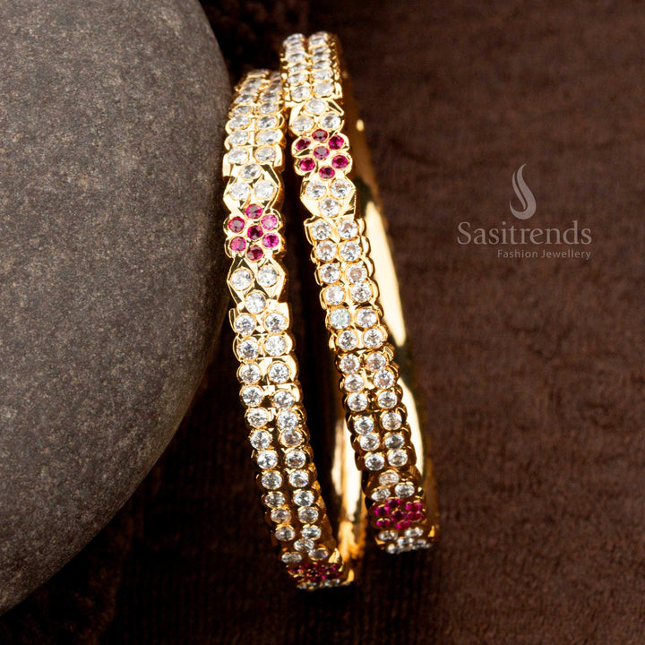 Wonderful One Gram Micro Gold Plated Impon Adigai Bangles with American Diamond Stones - Sasitrends