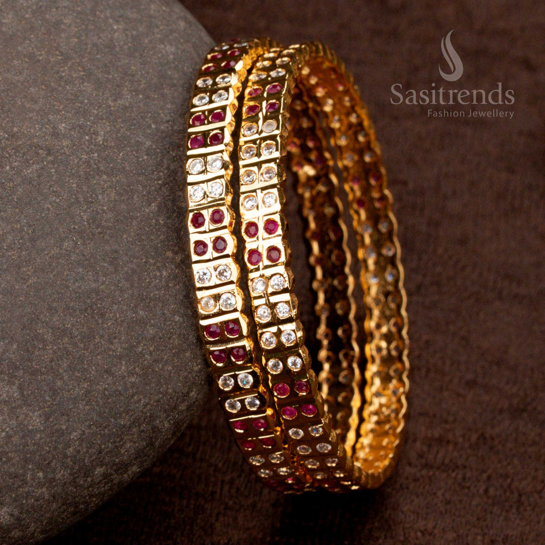 Micro Gold Plated Impon Addigai Bangles – One Gram Jewellery, Traditional Grid Design – Sasitrends