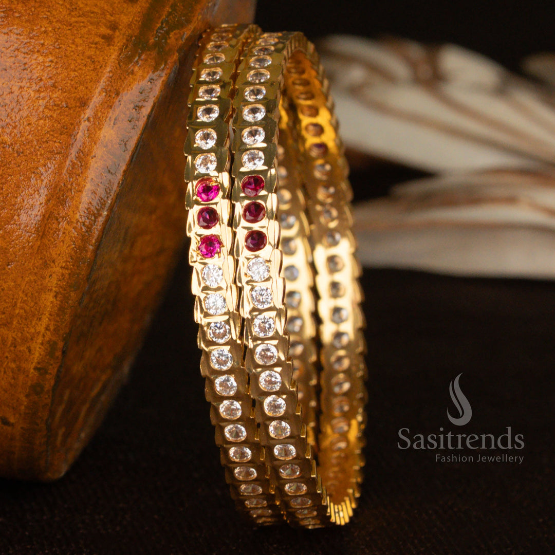 High-Quality Micro Gold Plated Bangles with Symmetrical Stone Work Using 24 Carat Pure Gold - Sasitrends