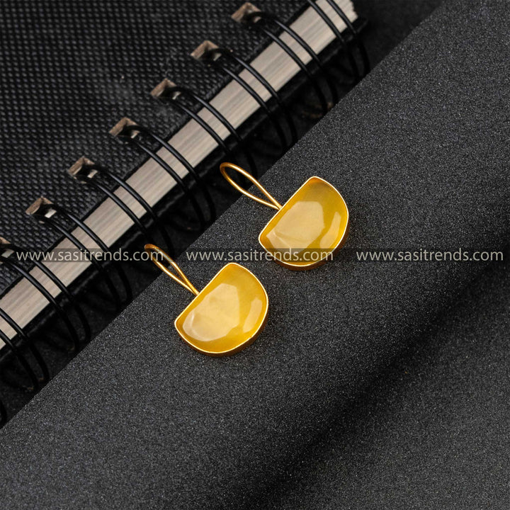 Awesome Gold Plated Yellow Monalisa Stone Fish Hook Earrings 