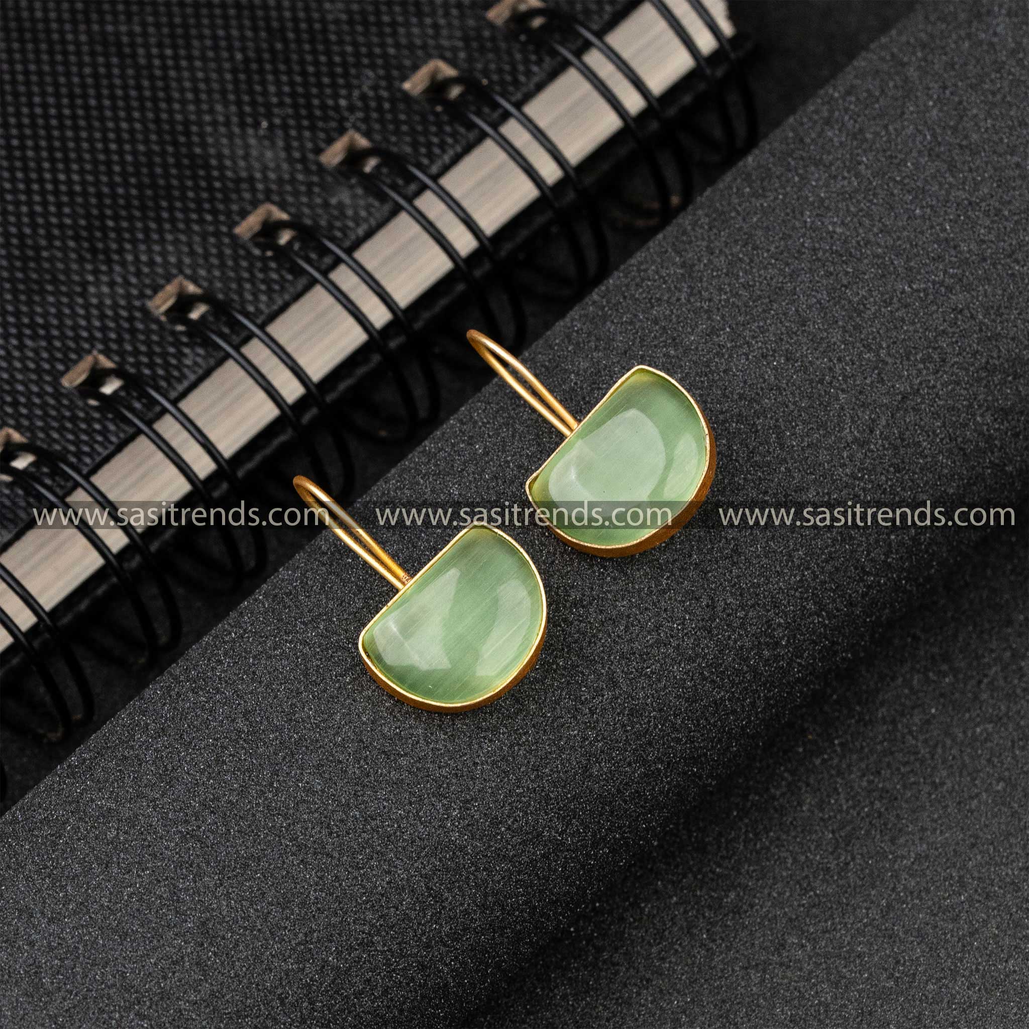 Elegant Gold Plated Monalisa Stone Earrings for Versatile Style Parrot-Green