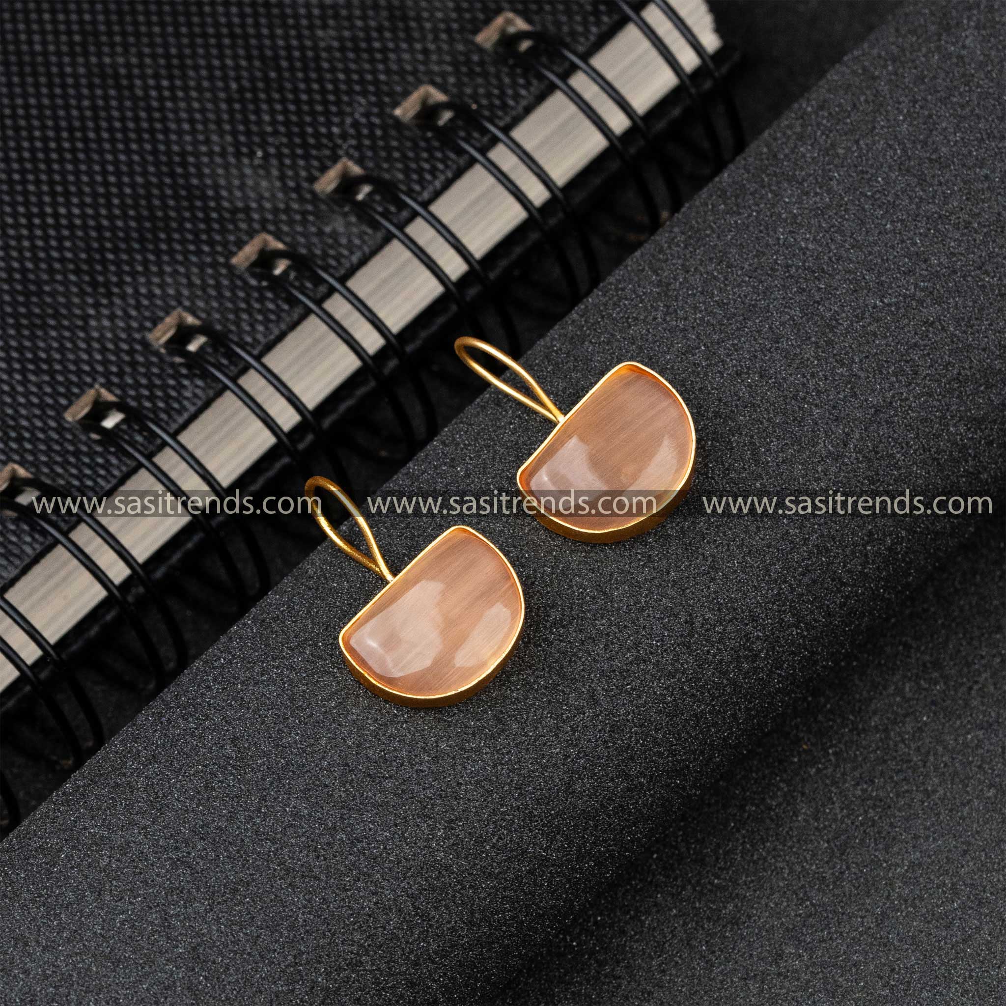 Latest Gold Plated Baby PInk Monalisa Stone Fish Hook Earrings 