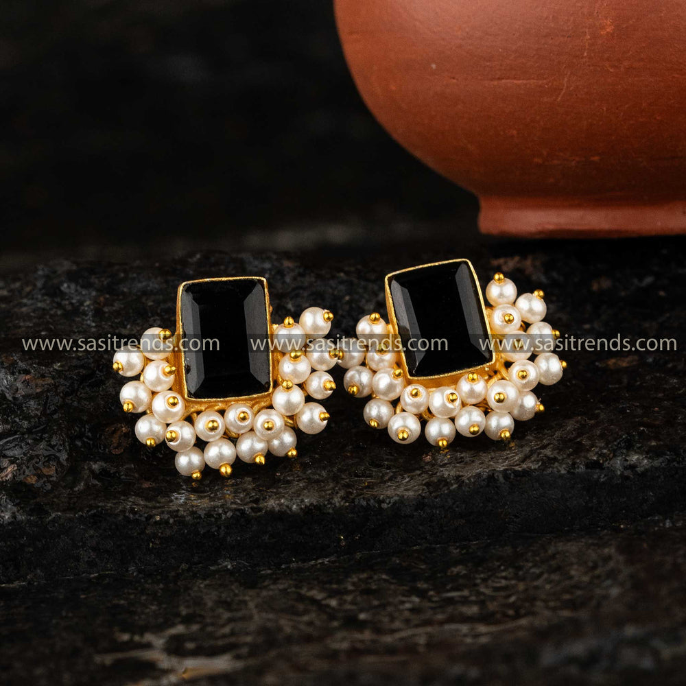 Office Wear Black Gold Plated Pearl Earrings Sasitrends Online Shopping