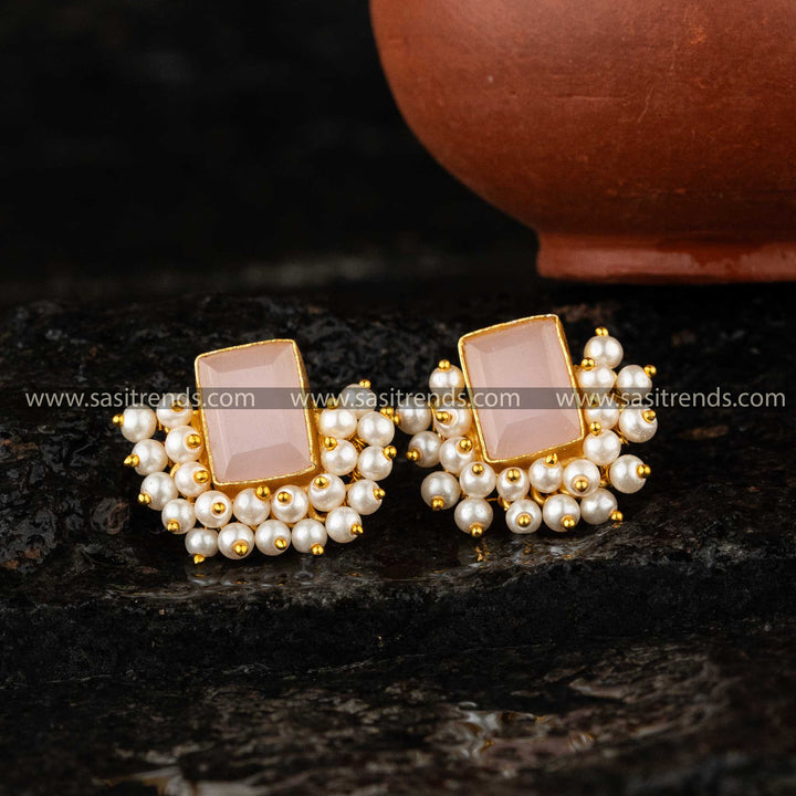 Pink Gold Plated Pearl Earrings Sasitrends Online Shopping