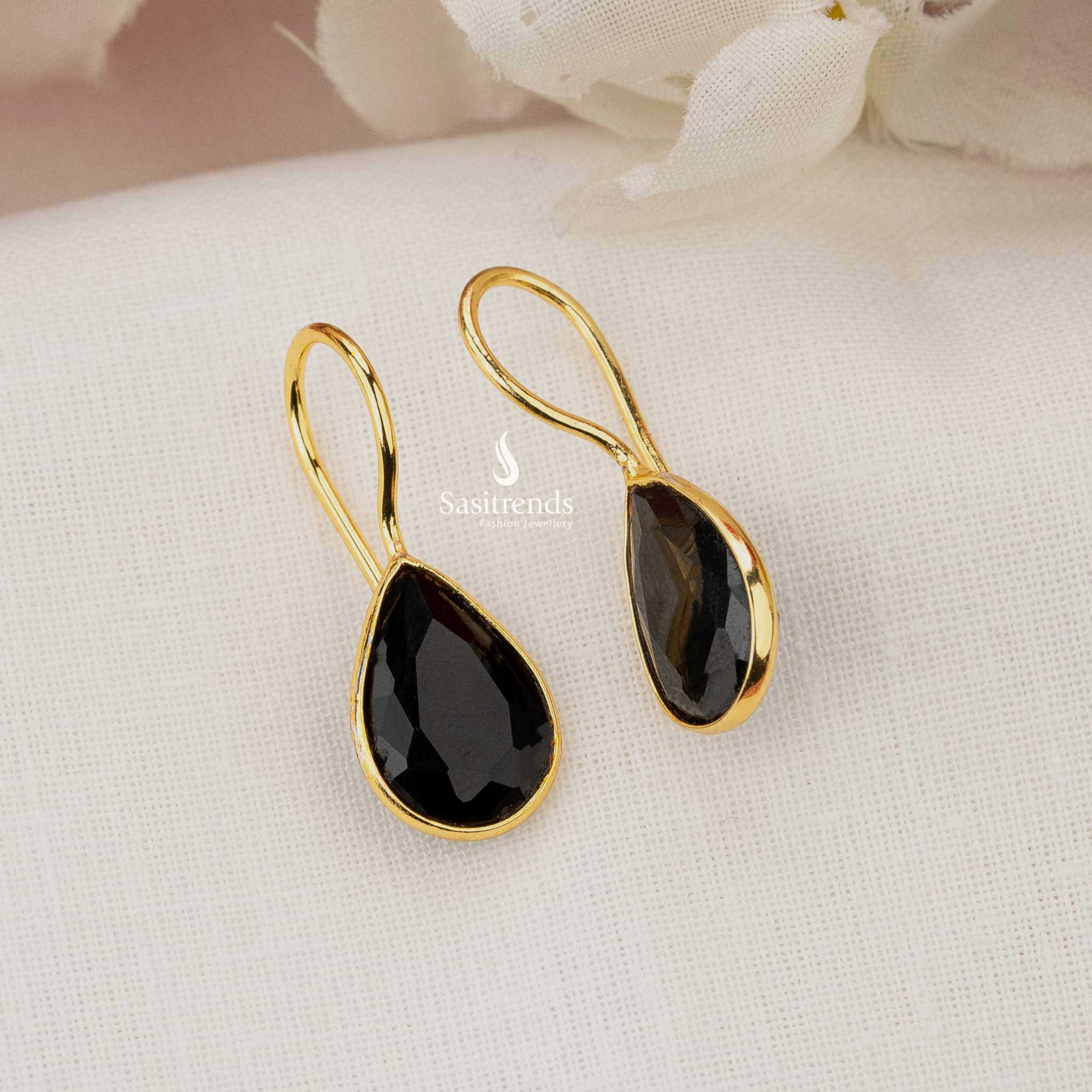 Aurora Gold Plated Black Waterdrop Earrings, Office Casual