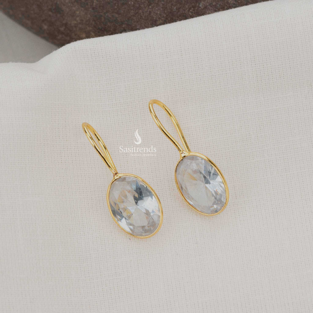 Sleek Transparent Oval Gold Plated Earrings for Everyday Wear