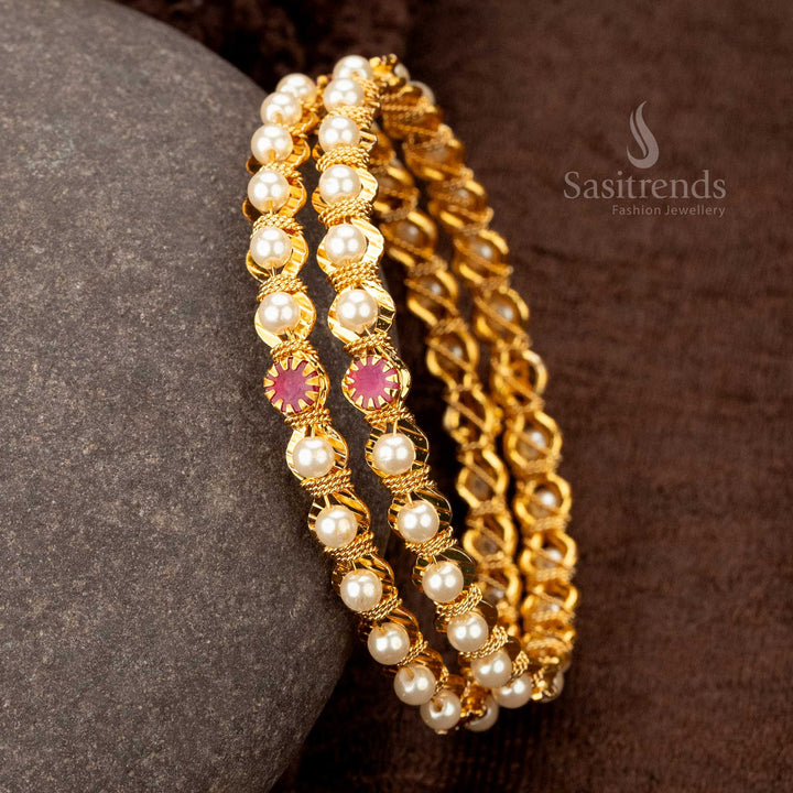 Elegant American Diamond Bangles with micro gold plated finish, intricate spiked design, and luxurious sparkle, look like real gold - Sasitrends