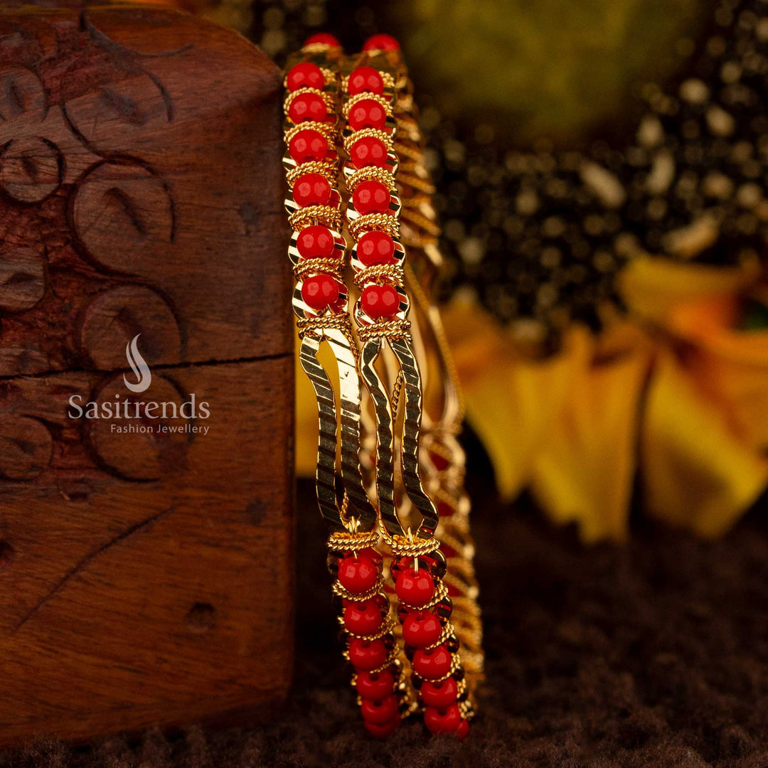 Guaranteed micro gold-plated bangle with vibrant red color stones - Sasitrends